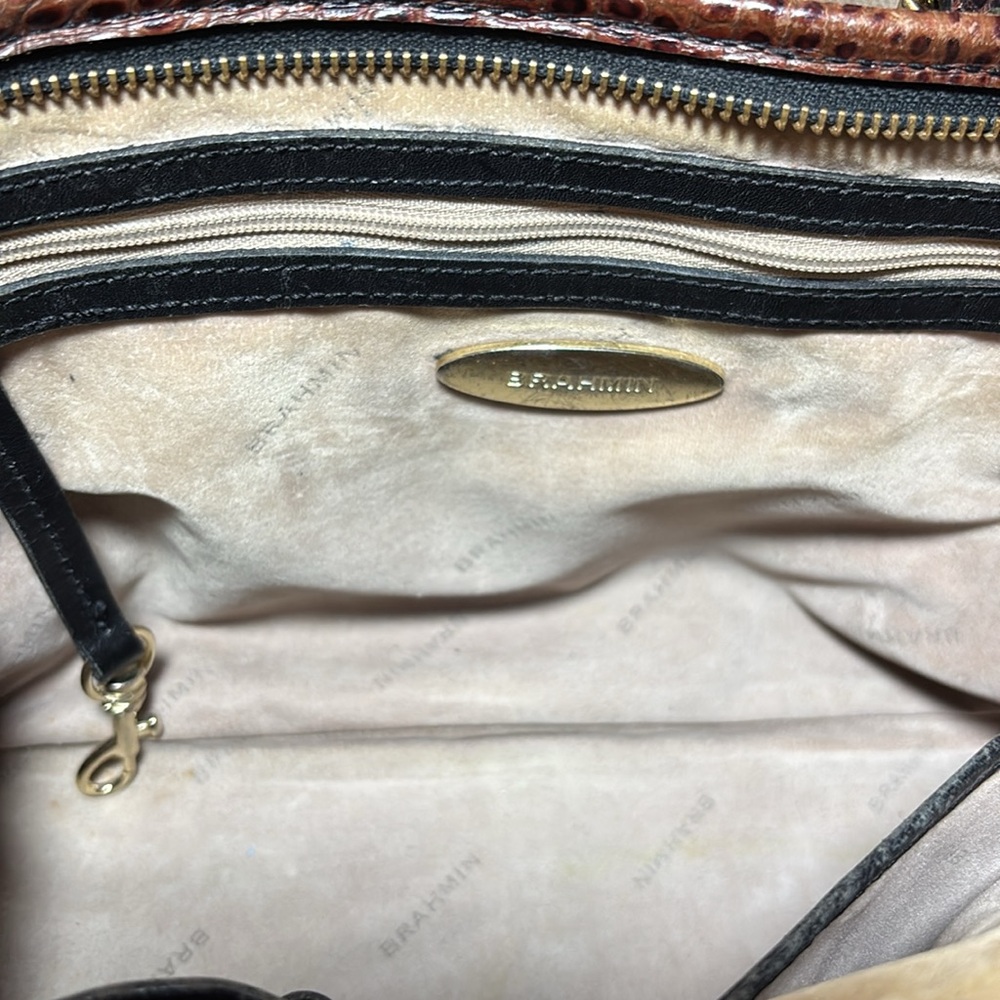 Brahmin Leather Mini Tote Black Pecan Croc Tan w Adj Strap 13”Wx7.25”Hx4.5”W - Picture 11 of 17